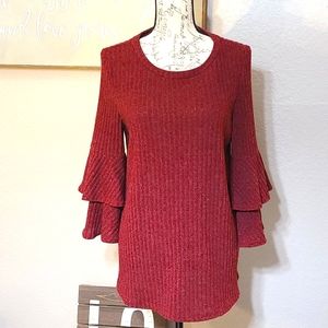 🩷- NEW Tiered Angel Sleeved Maroon Sweater Top Blouse